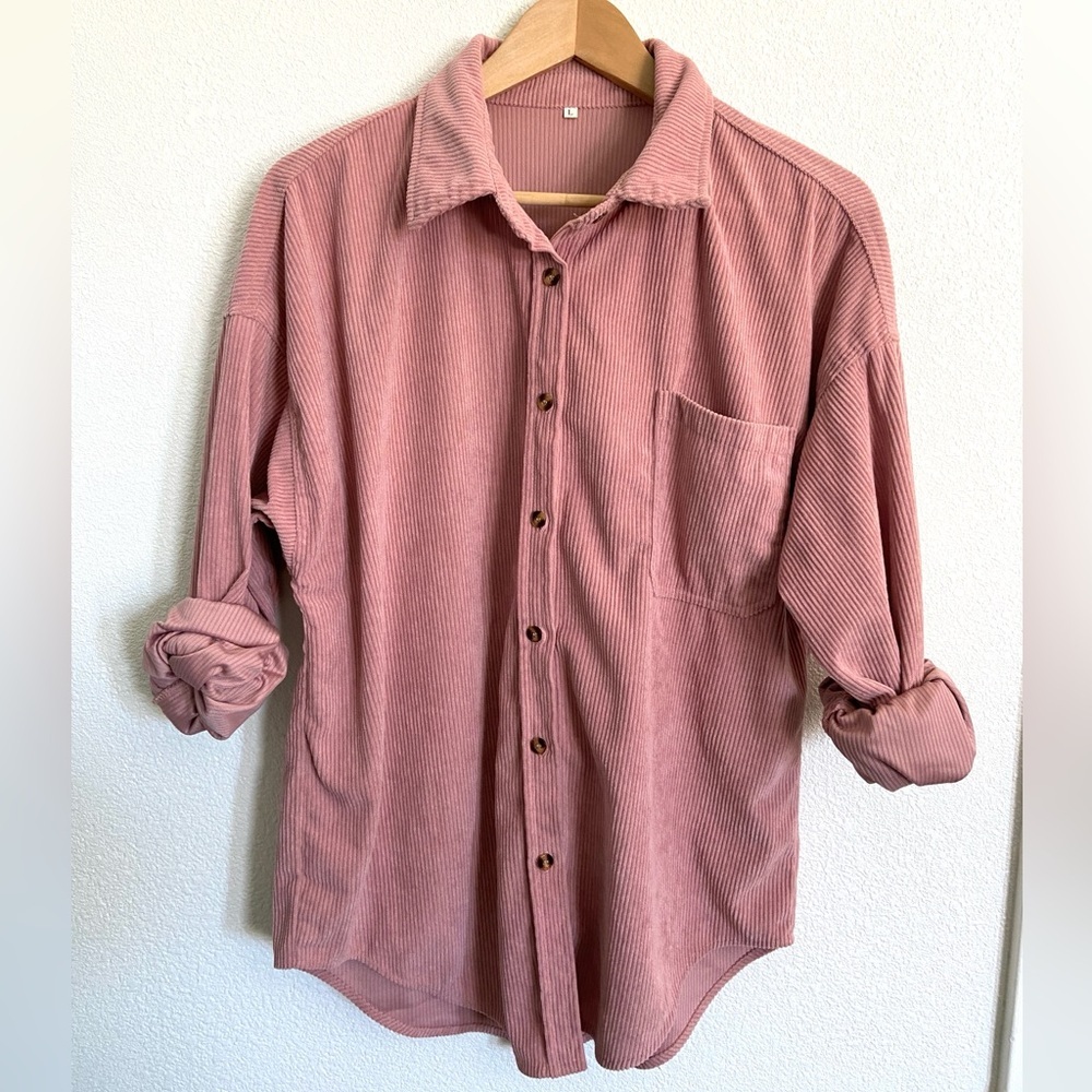 Corduroy style shacket long sleeve button down top